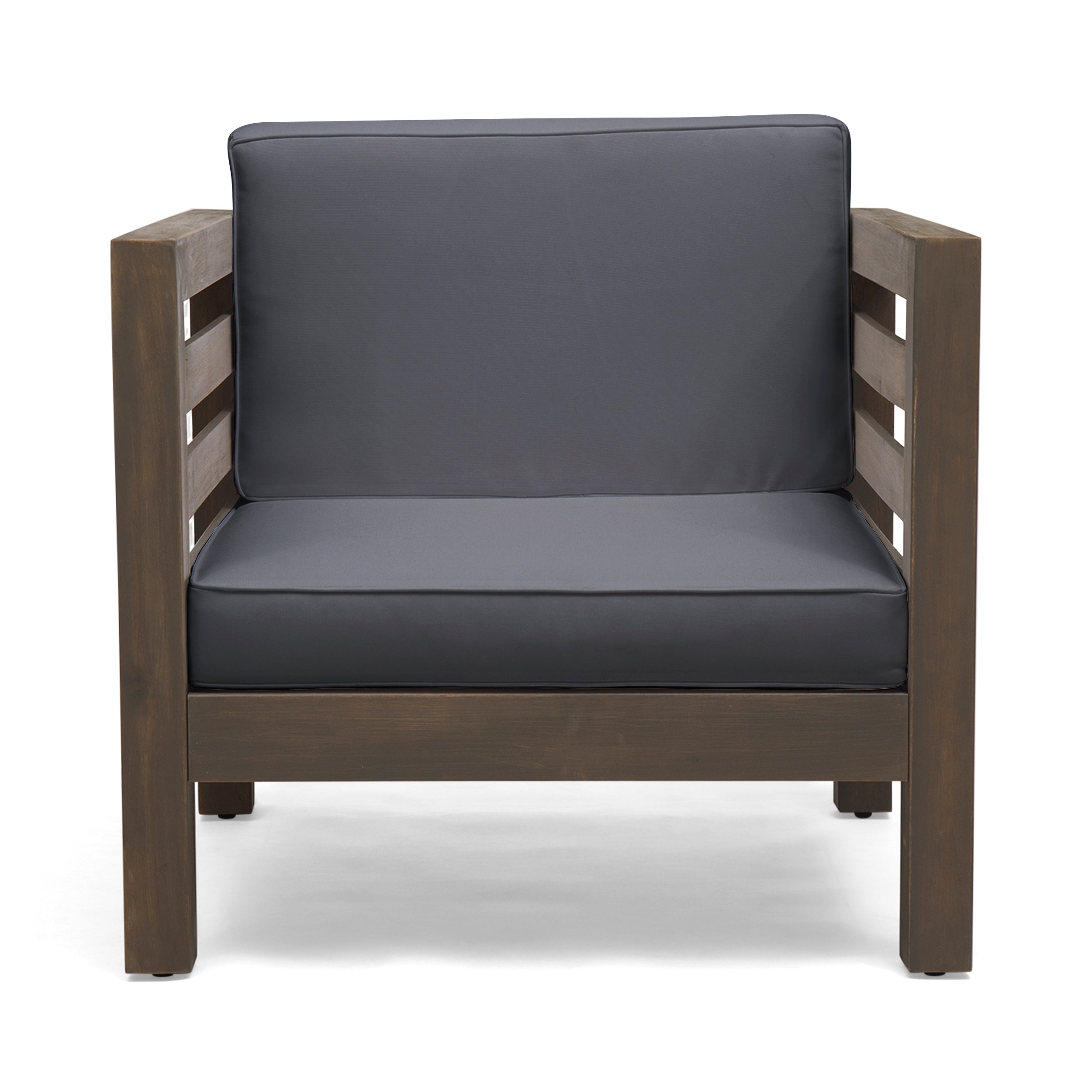 Louise Outdoor Acacia Wood Club Chair with Cushion