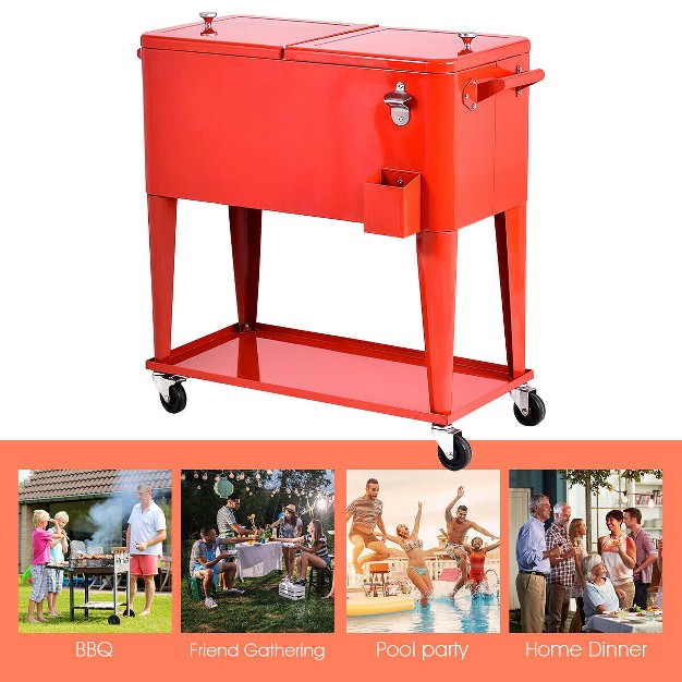 Costway 80 quart Cooler Beer Cart Outdoor Entertaining Rolling Party Steel Bar Bistro