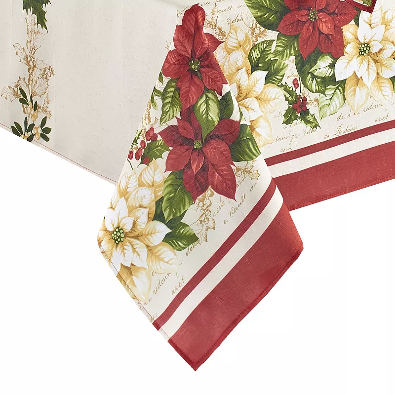 Elrene Home Fashions Red And White Poinsettias Rectangle Tablecloth