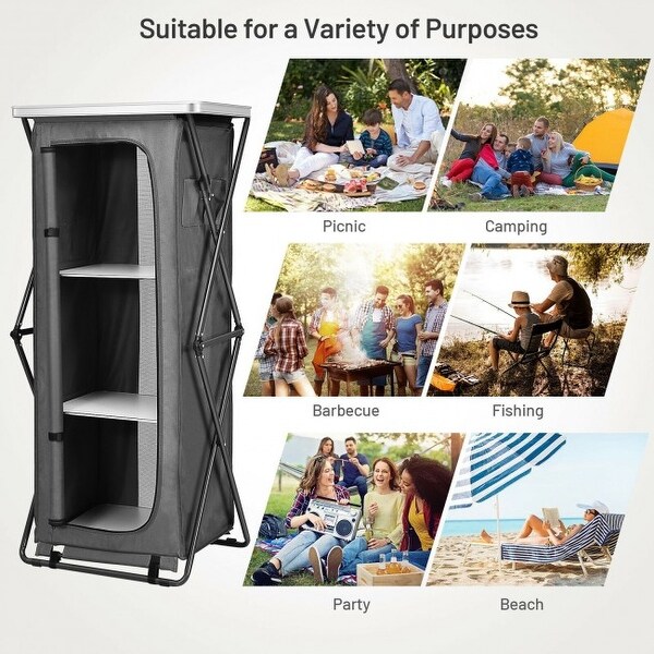 Folding PopUp Cupboard Compact Camping Storage Cabinet with Bag