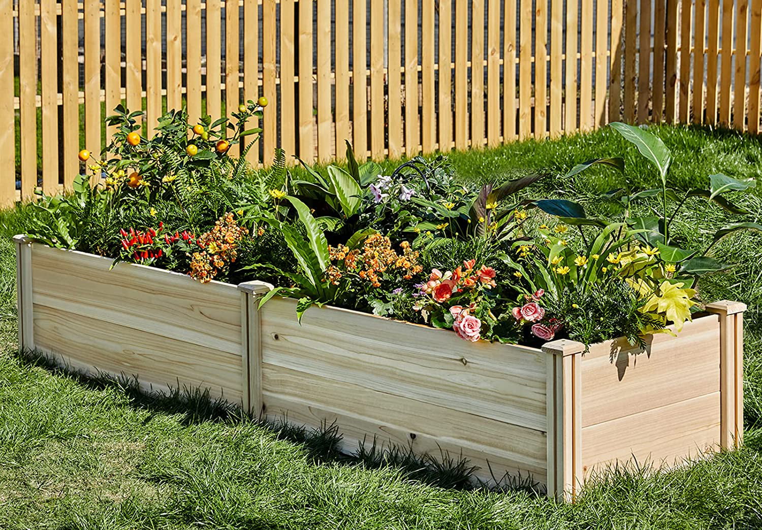 AMERLIFE 15 Inch Deep Wooden Raised Garden Planter 8x2FT Raised Garden Bed Planter Box Garden Planters for Deep-Rooted Plants Outdoors Patio Backyard