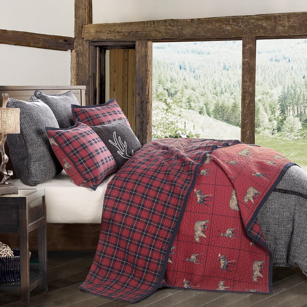 Paseo Road by HiEnd Accents Woodland Plaid Reversible Quilt Set  King  3PC