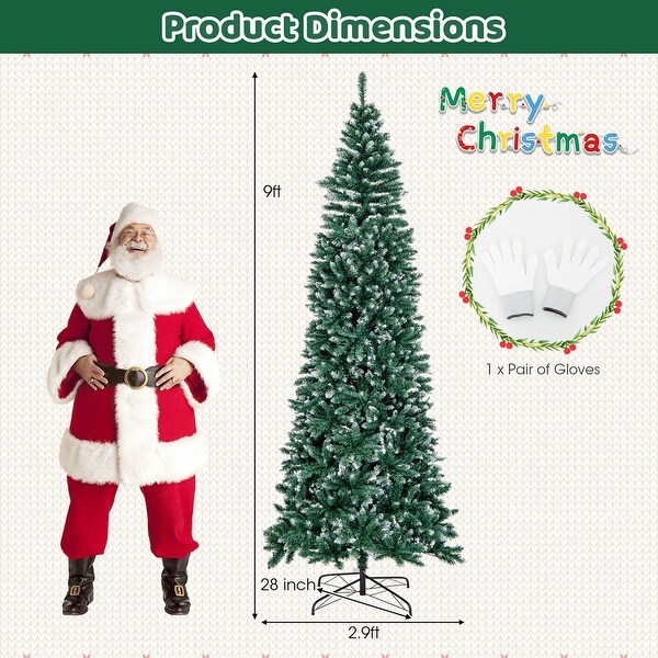 Costway 5FT/6FT/7FT/9FT PreLit Christmas Tree Hinged Slim Pencil Xmas