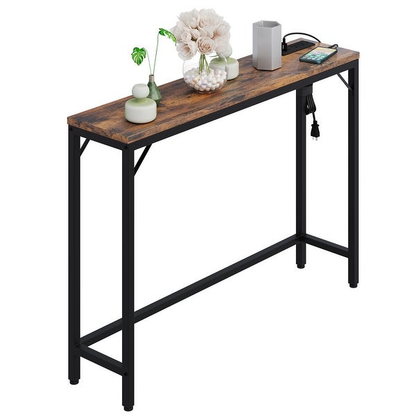 Entryway Table with Power Outlets and USB Ports， Narrow Sofa Table with Charging Station