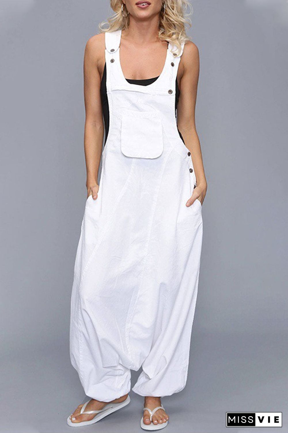 Casual Solid Asymmetrical Spaghetti Strap Loose Jumpsuits