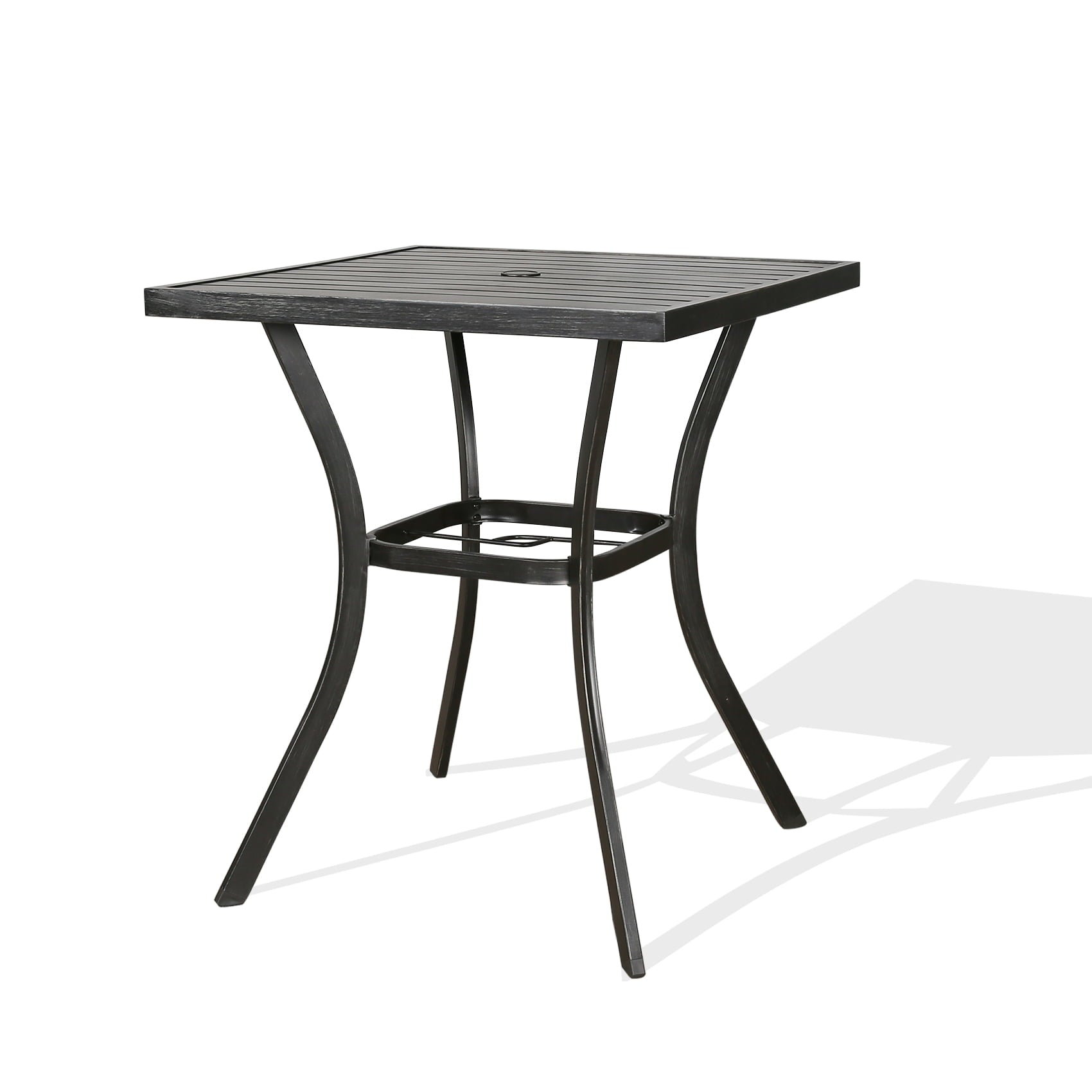 Ulax Furniture Outdoor Metal Patio Bar Table Bistro Counter Height Table with Umbrella Hole