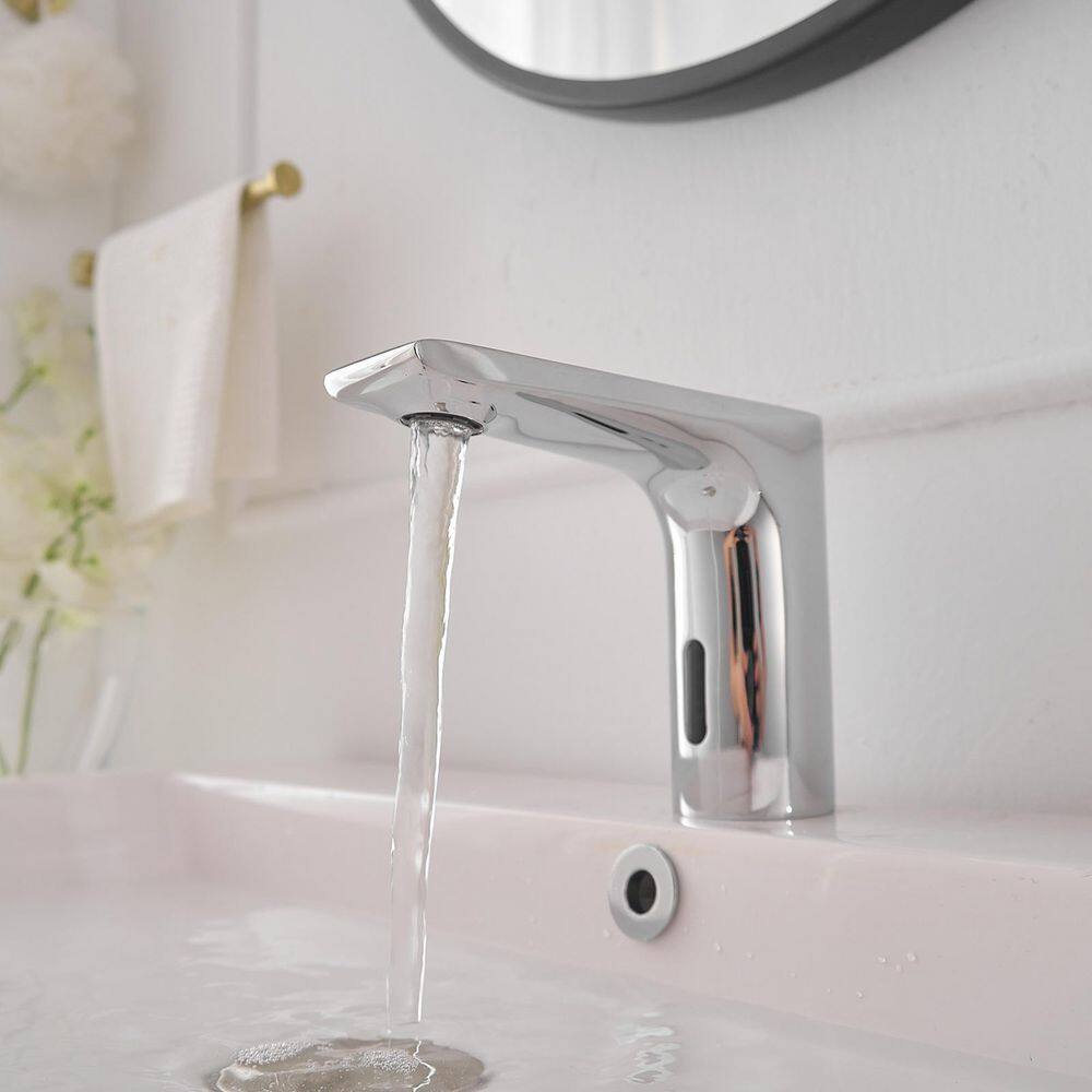 BWE Battery Powered Touchless Single Hole Bathroom Faucet With Temperature Mixing Valve In Polished Chrome A-918112-C