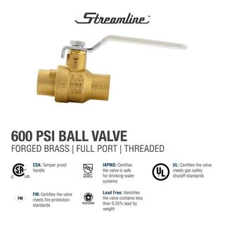 Streamline 34 in. Brass SWT Full Port Packing Gland Ball Valve 117-844H