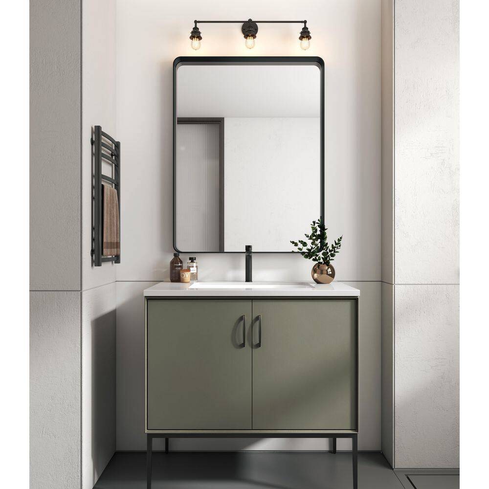 TOOLKISS 36 in. W x 28 in. H Rectangular Aluminum Framed Wall Bathroom Vanity Mirror in Black B7090