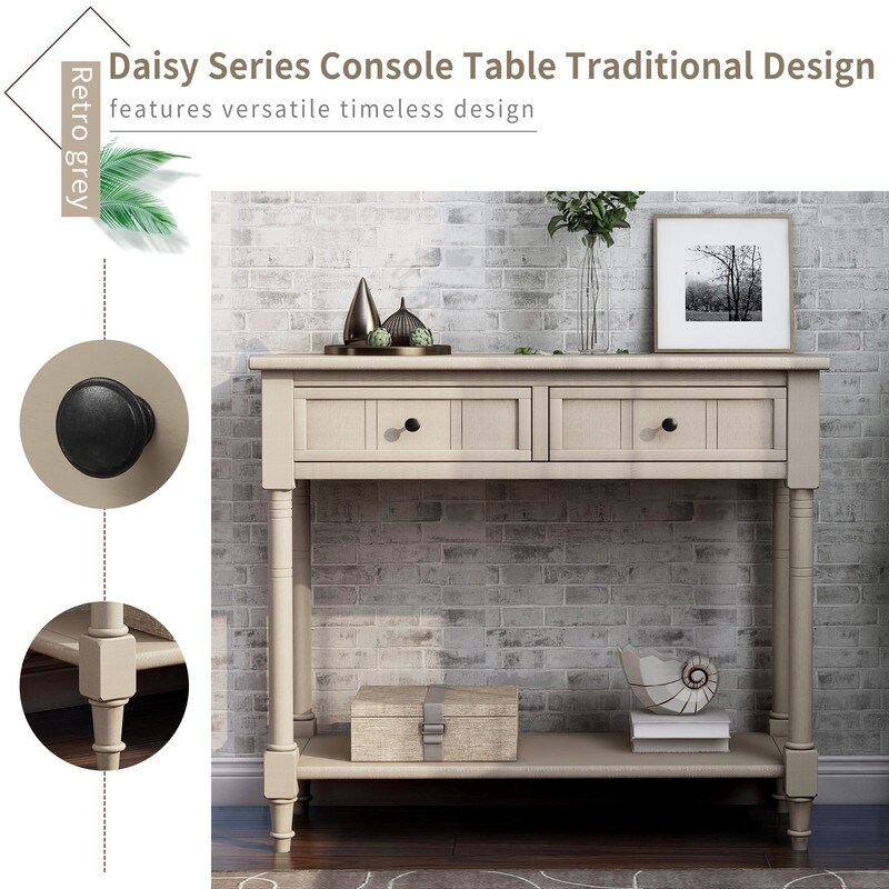 Traditional Daisy Series Console Table with 2 Drawers and Bottom Shelf