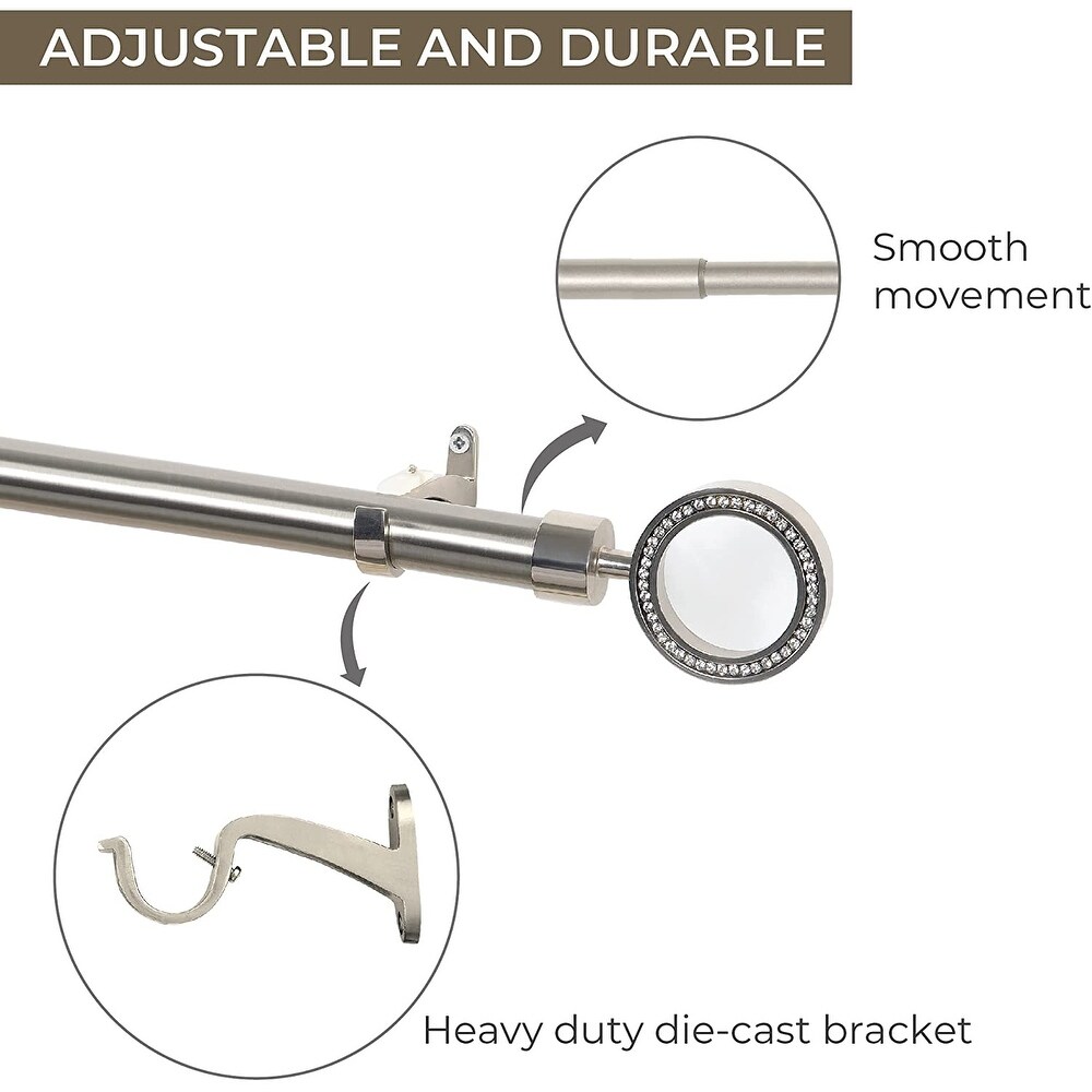 Deco Window 1 Inch Adjustable Nickel Curtain Rod for Windows   Doors Curtains with Round Finials   Brackets Set