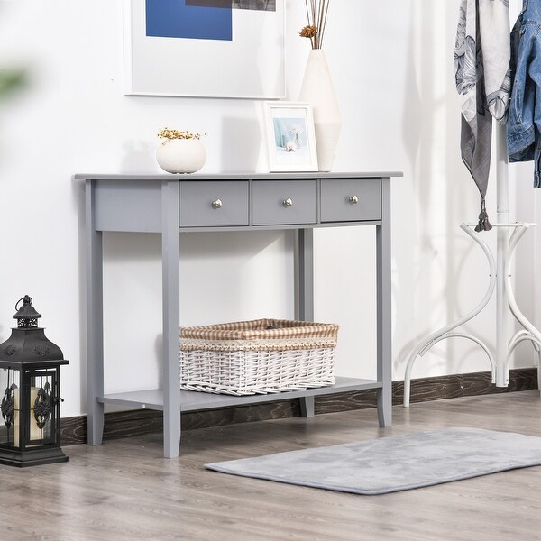 HOMCOM Console Table Industrial Desk with Drawer Bottom Shelf and Large Tabletop for Pictures， Great for the Entryway