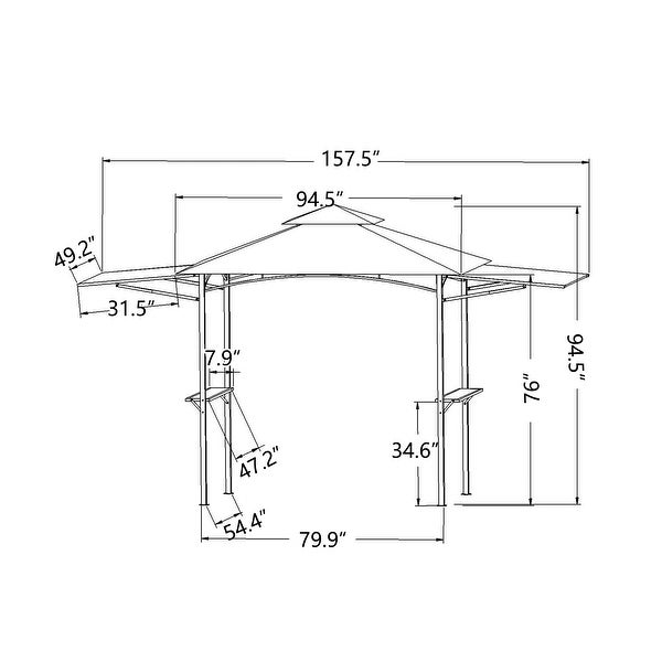 13Ft.Lx4.5Ft.W Iron Double Tiered Backyard Patio BBQ Grill Gazebo