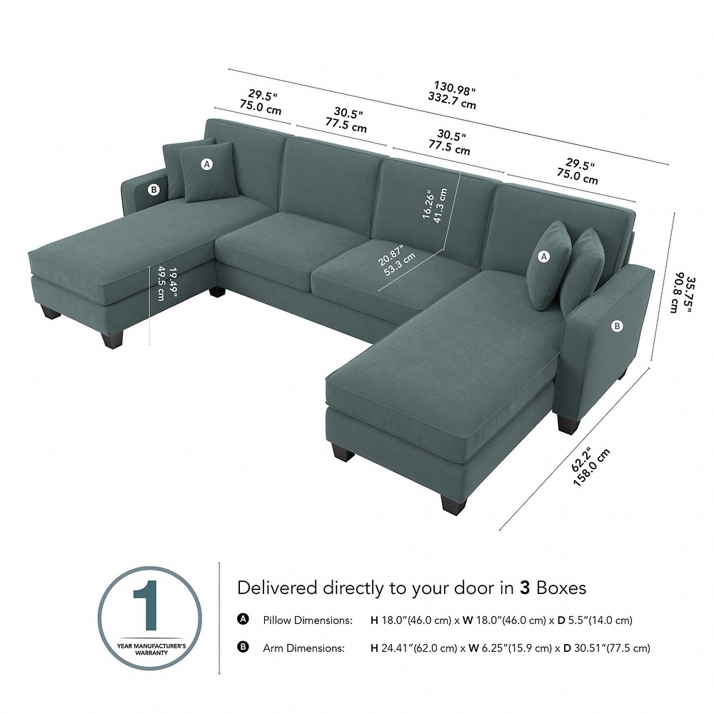 Stockton 130W Sectional Couch with Double Chaise by Bush Furniture