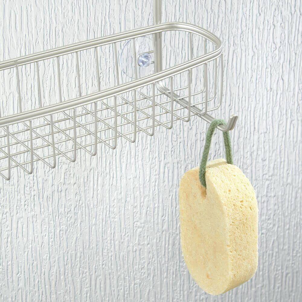 Dracelo Satin Extra Wide Stainless Steel BathShower Over Door Caddy Hanging Storage Organizer 2-Tier Rack with Hook and Basket B07CZ3DGVC