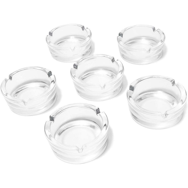 6 Pack Bulk Clear Glass Ashtrays for Cigarettes and Cigars， Outdoor and Indoor Use (4 x 1.5 In)