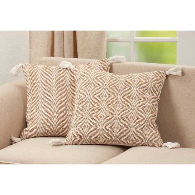 Oversize Wavy Line With Woven Jute Square Throw Pillow Cover Saro Lifestyle