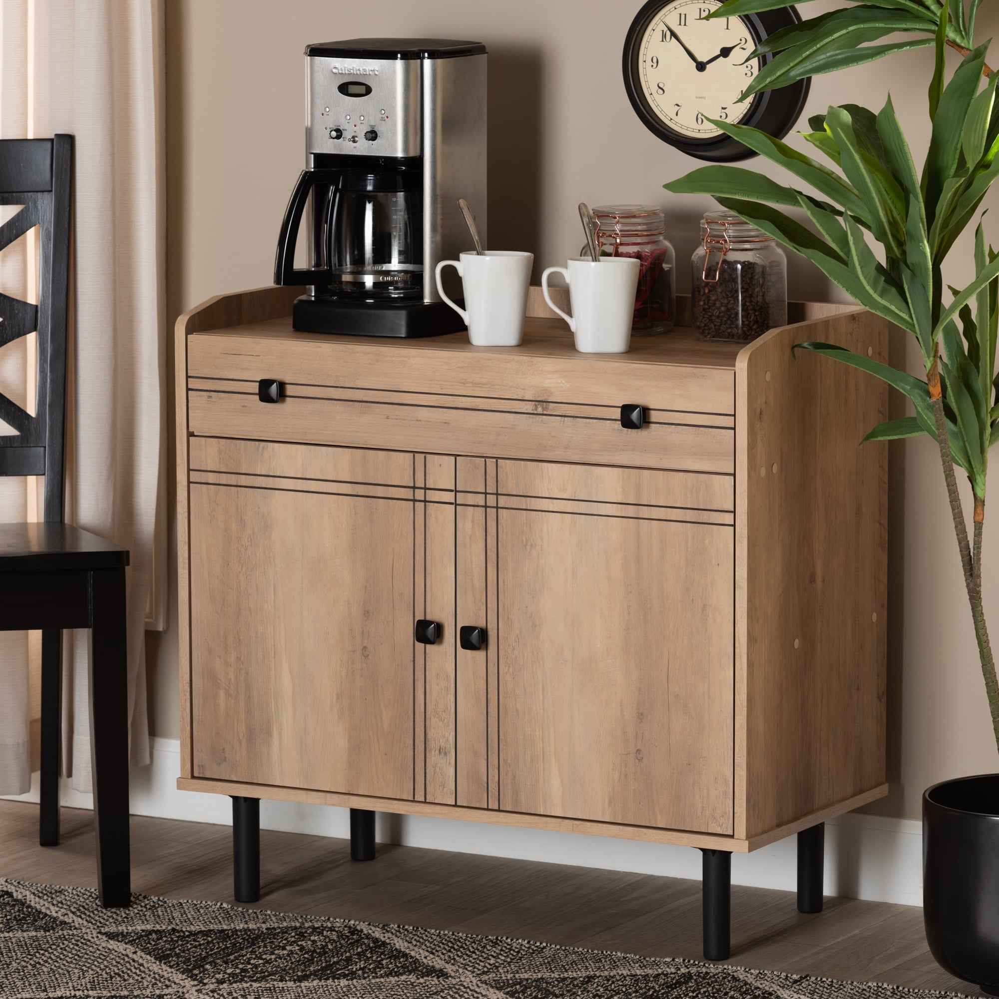 Baxton Studio Patterson Modern and Contemporary Oak Brown Finished Wood 2-Door Kitchen Storage Cabinet