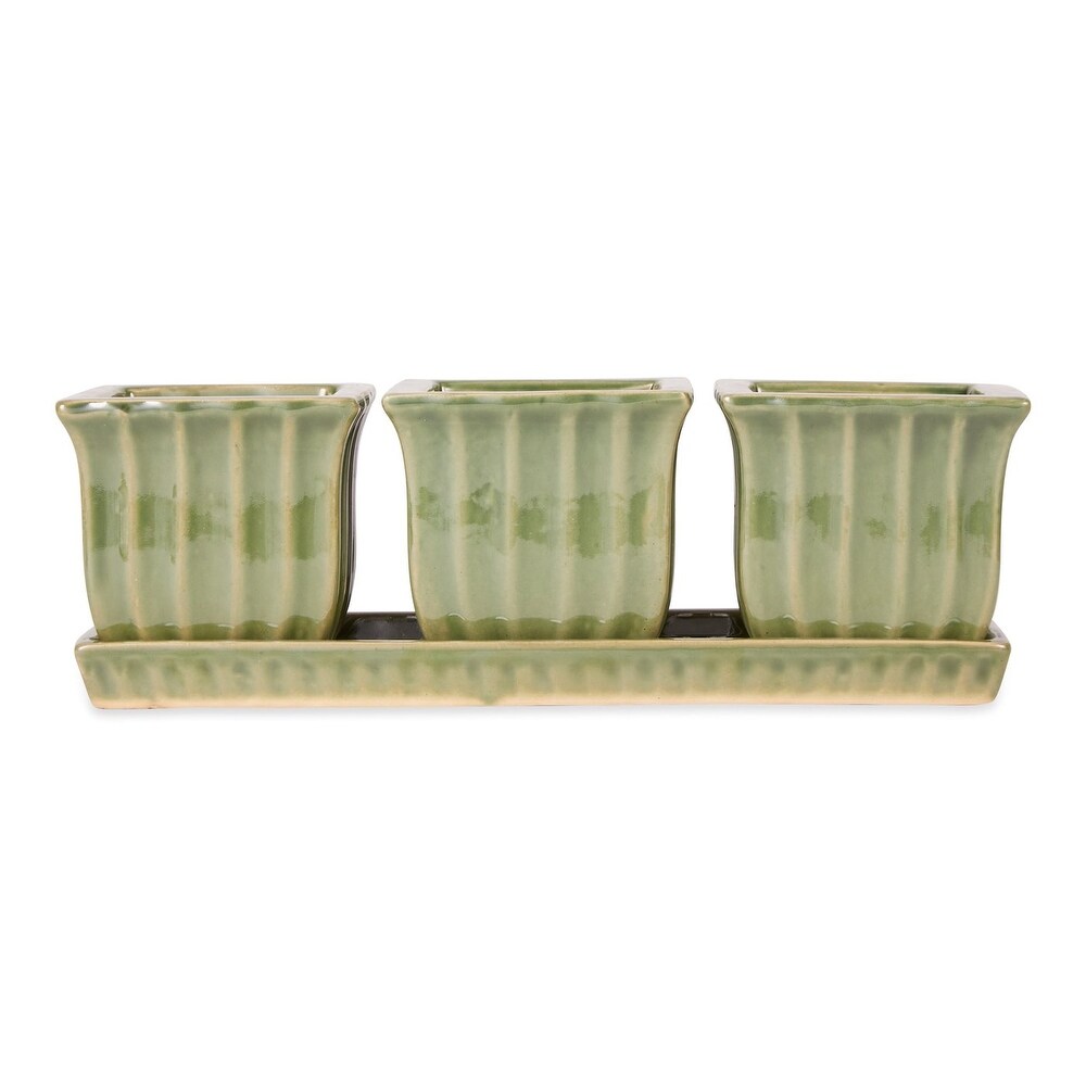 Green Square Ceramic Small Planter Set of 3