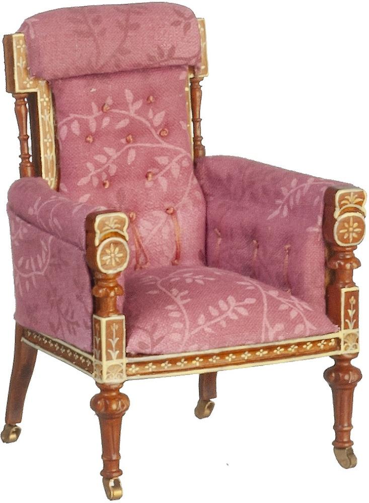 Dolls House Pink Mauve French Armchair Jbm Miniature Living Room Furniture 1:12