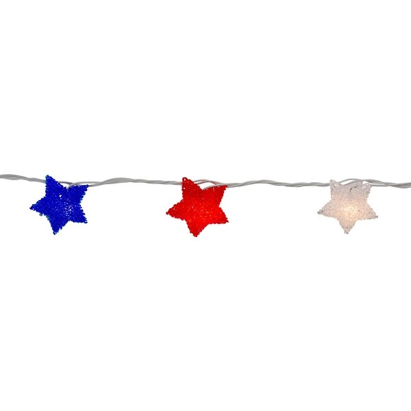 10ct Red Blue Fourth of July Star String Light Set，5.25' White Wire