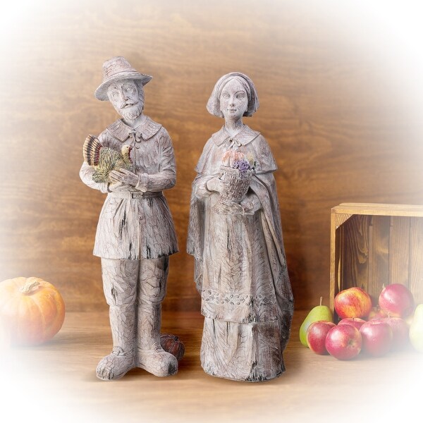 27 Resin Weathered Pilgrim Couple 2 Pc Set