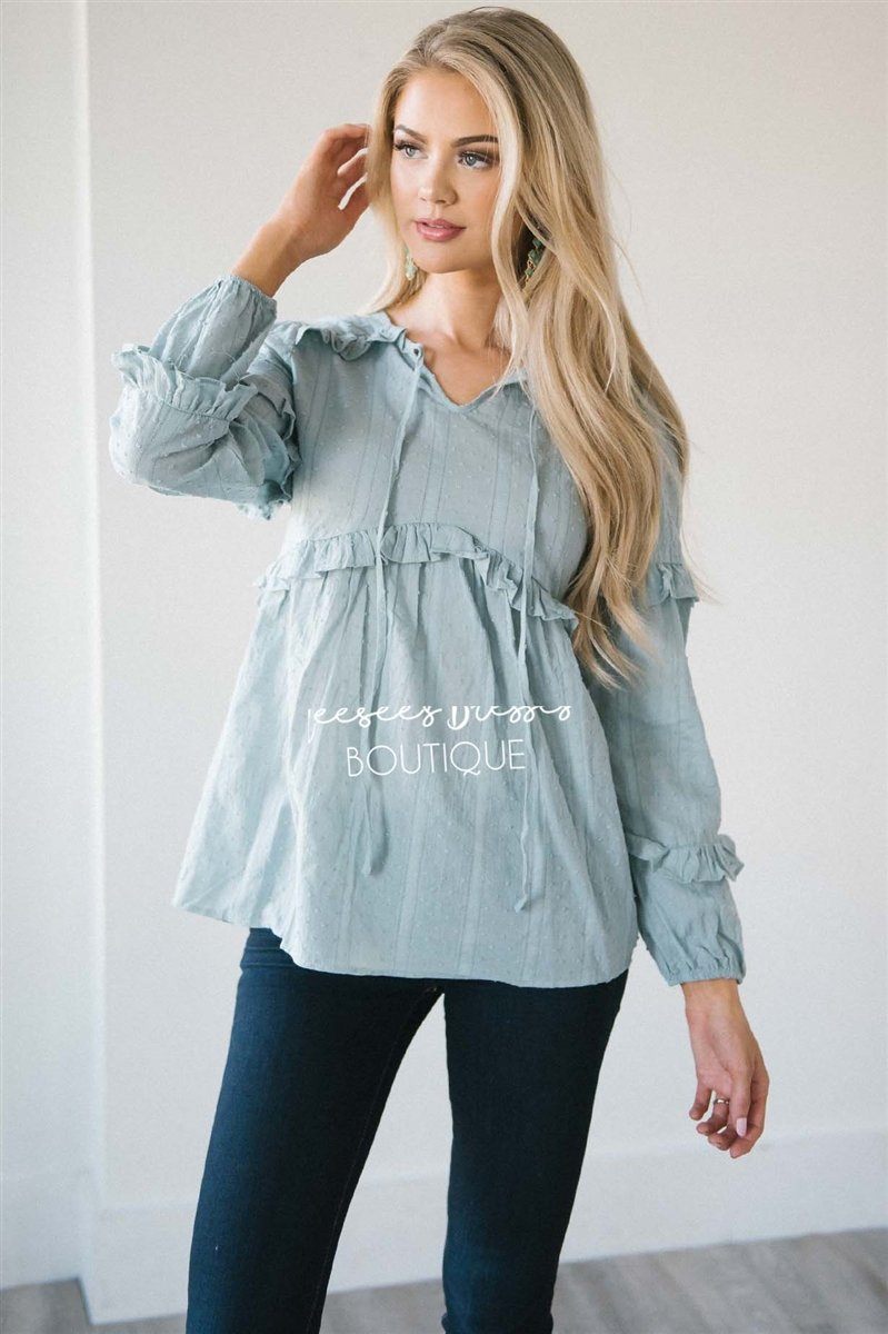 Ruffle Trim Neck Tie Blouse