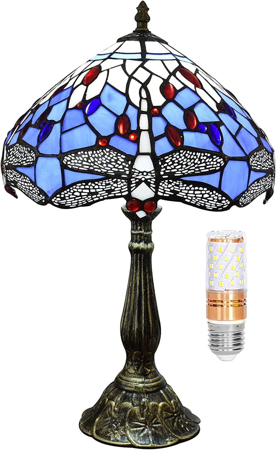 SHADY  Lamp Stained Glass Lamp Dragonfly Blue Bedroom Table Lamp Reading Desk Light for Bedside Living Room Office Dormitory Dining Room Decorate  12x12x18 Include Light Bulb