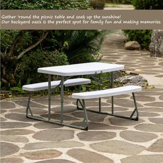 Gardenised Foldable White Kids' Picnic Table Bench Outdoor Portable Children's Backyard Table Patio Table QI004602WT