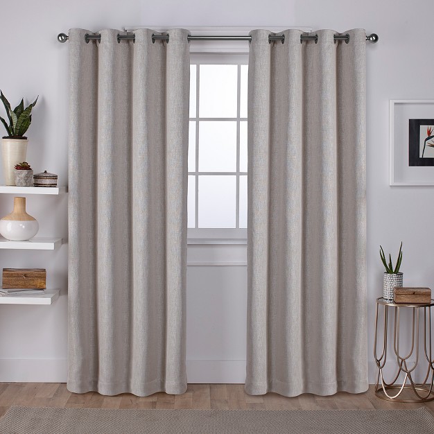 Vesta Heavy Textured Linen Woven Room Darkening Grommet Top Window Curtain Panel Pair Exclusive Home