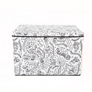 BAUM Kid's White Medium Coloring Cube Storage Bin with Removable Divider and 4-Pack of Washable Markers 21A351JE