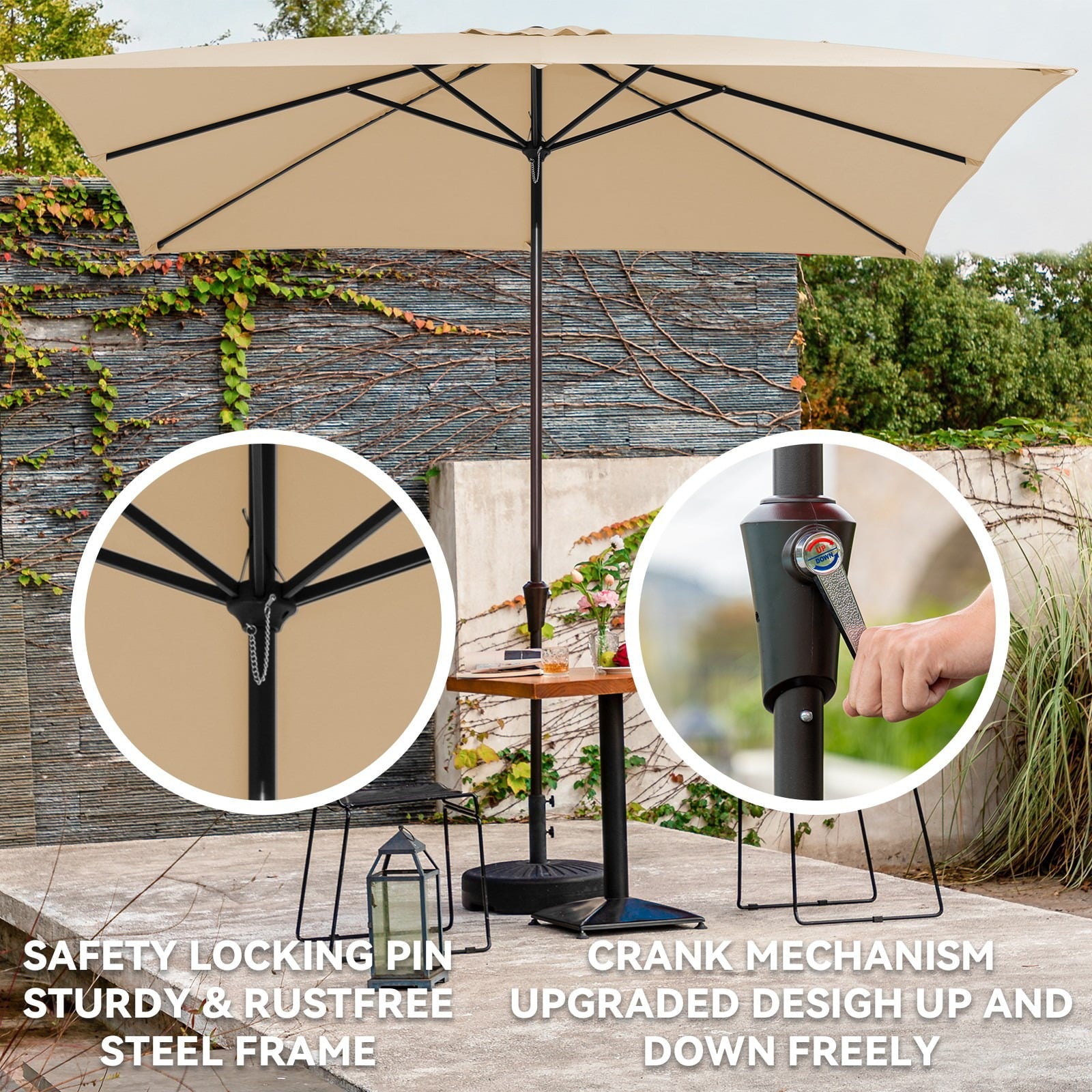 Serwall 8 x 10 ft Outdoor Rectangular Patio Market Umbrella, Beige