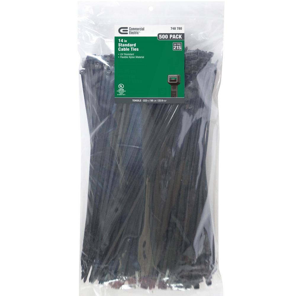 Commercial Electric 14 in. UV Cable Tie Black (500-Pack) GT-370STB(500)