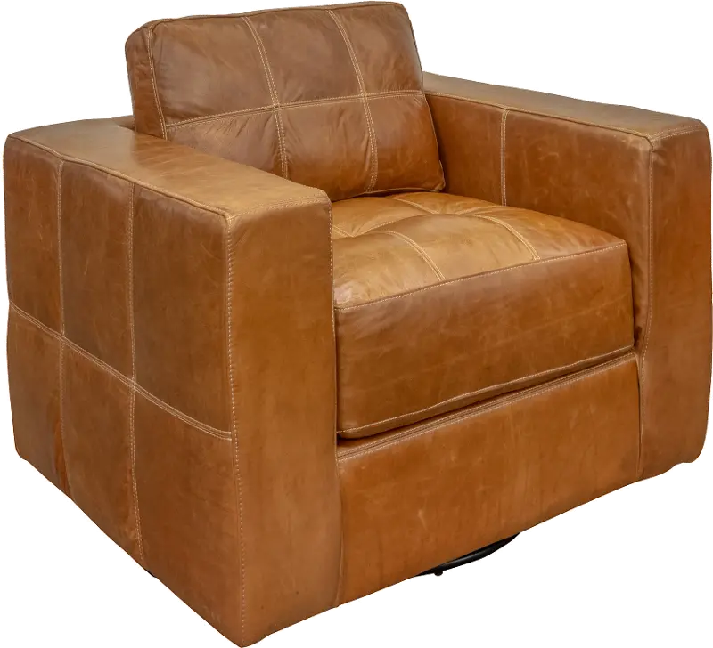 Sunset Light Brown Leather Swivel Chair