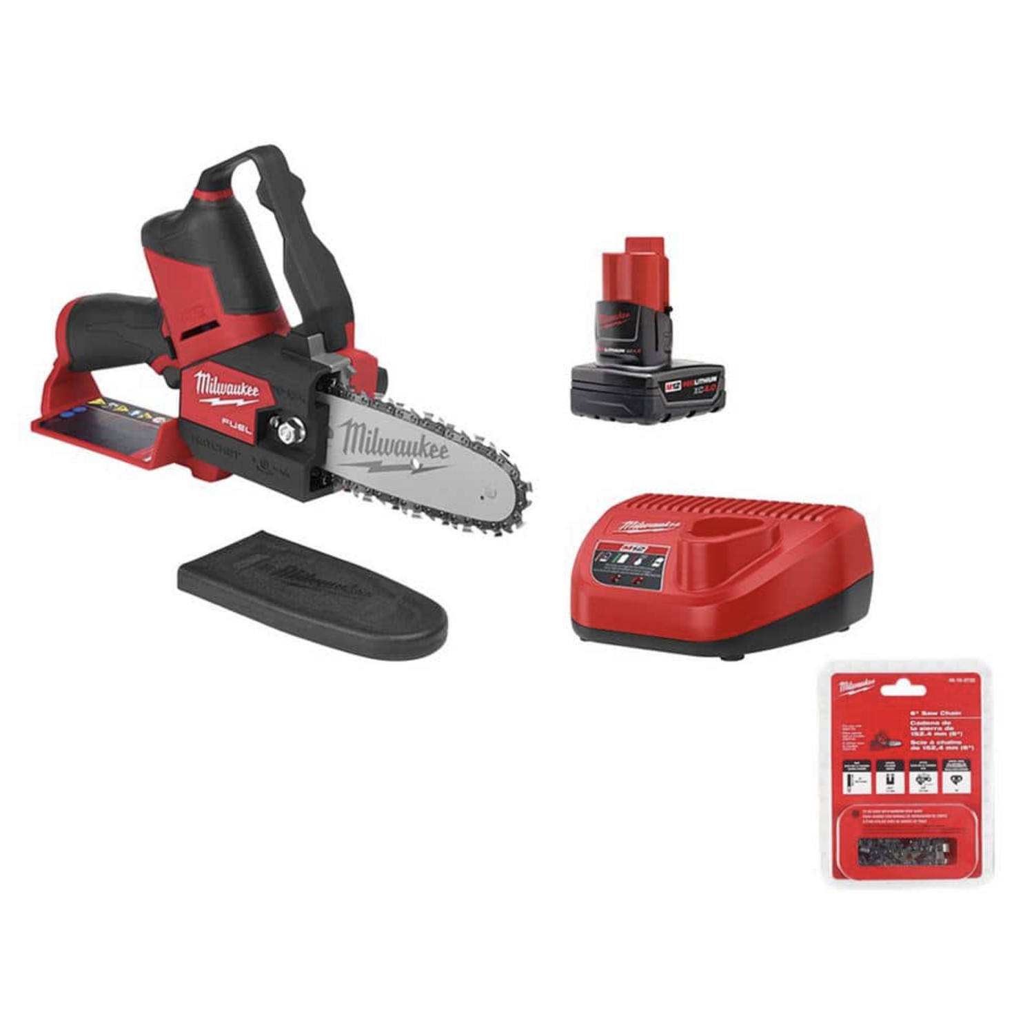 Milwaukee M12 Fuel 12-Volt Lithium-Ion Brushless Cordless 6 in. Hatchet Chainsaw Kit w/4.0 Ah Battery， Charger and Replacement Chain