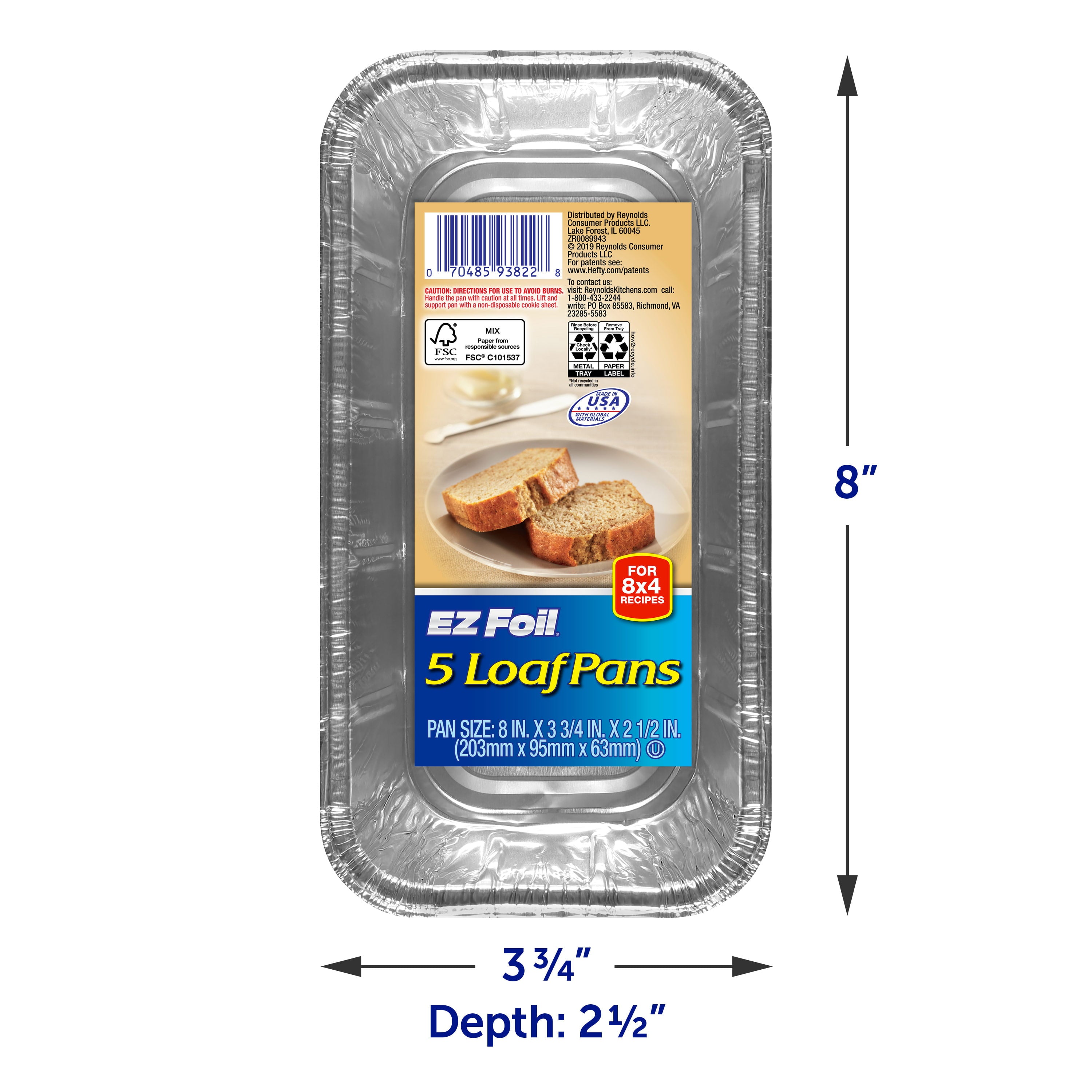 EZ Aluminum Foil Loaf Pans with Lids, Medium, 8 x 4 inch, 5 Count