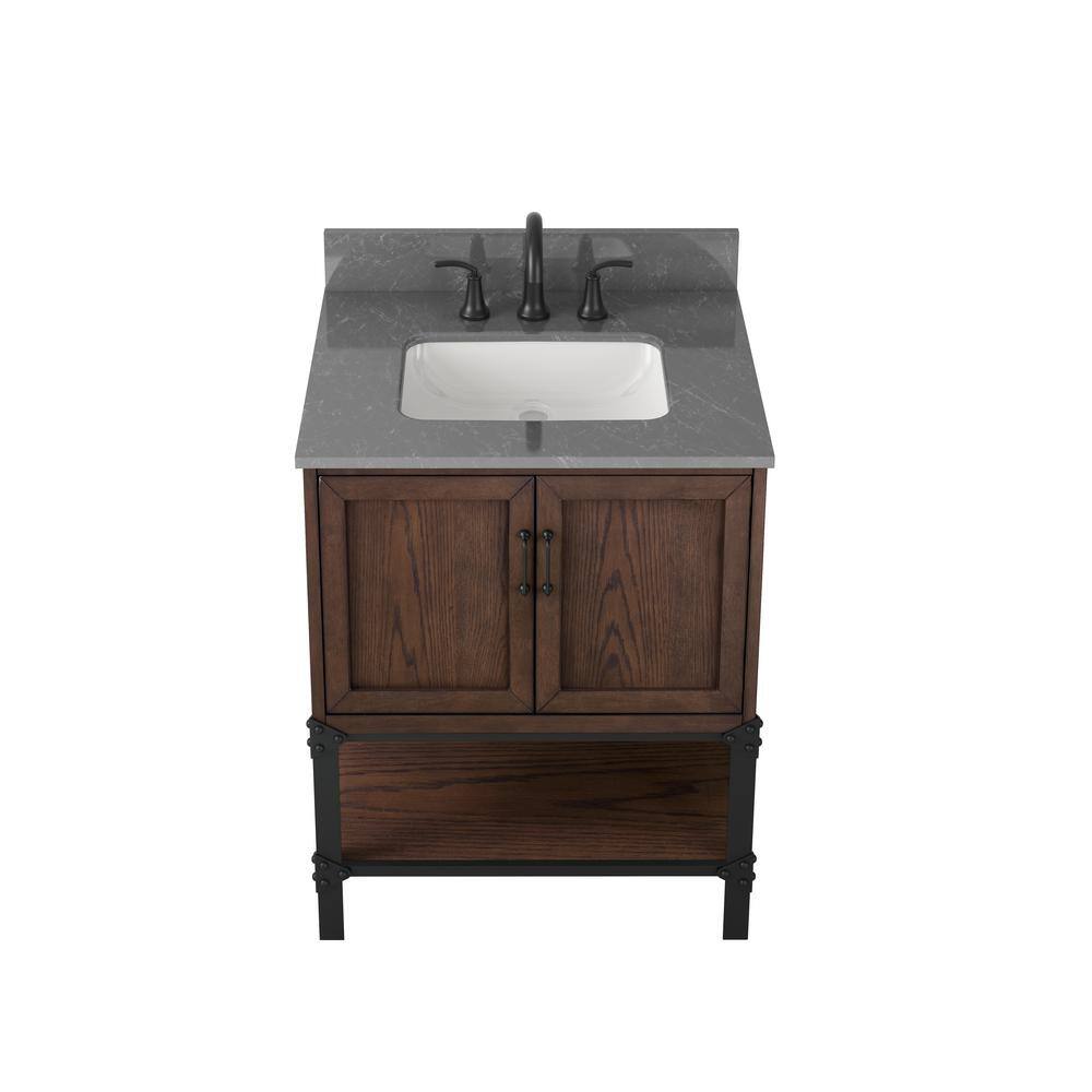 Home Decorators Collection Alster 30 in. W x 22 in. D x 34.5 in. H Vanity in Brown Oak with Engineered Calacatta Grey Marble Top and White Sink TJ-0401V3022BR