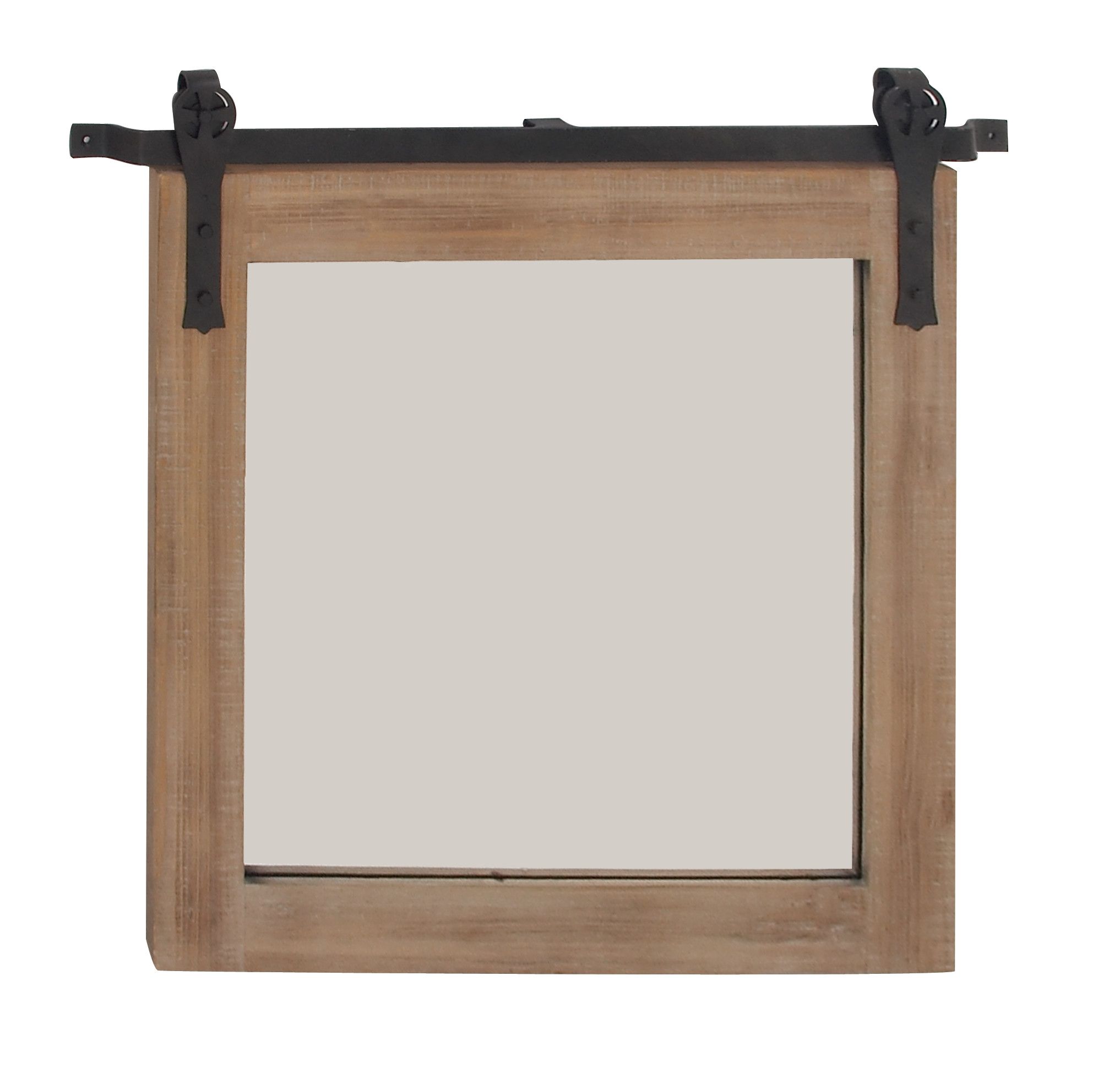 Brown Industrial Wood Wall Mirror 31 x 31