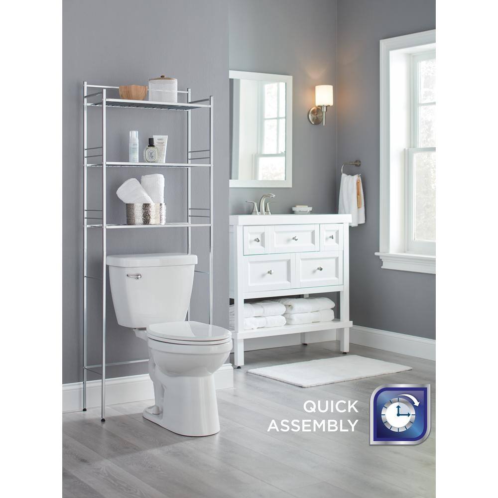 Glacier Bay Slat Style 24 in. W x 9.5 in. D x 64.5 in. H Nickel Over-the-Toilet Storage 3465NNHD