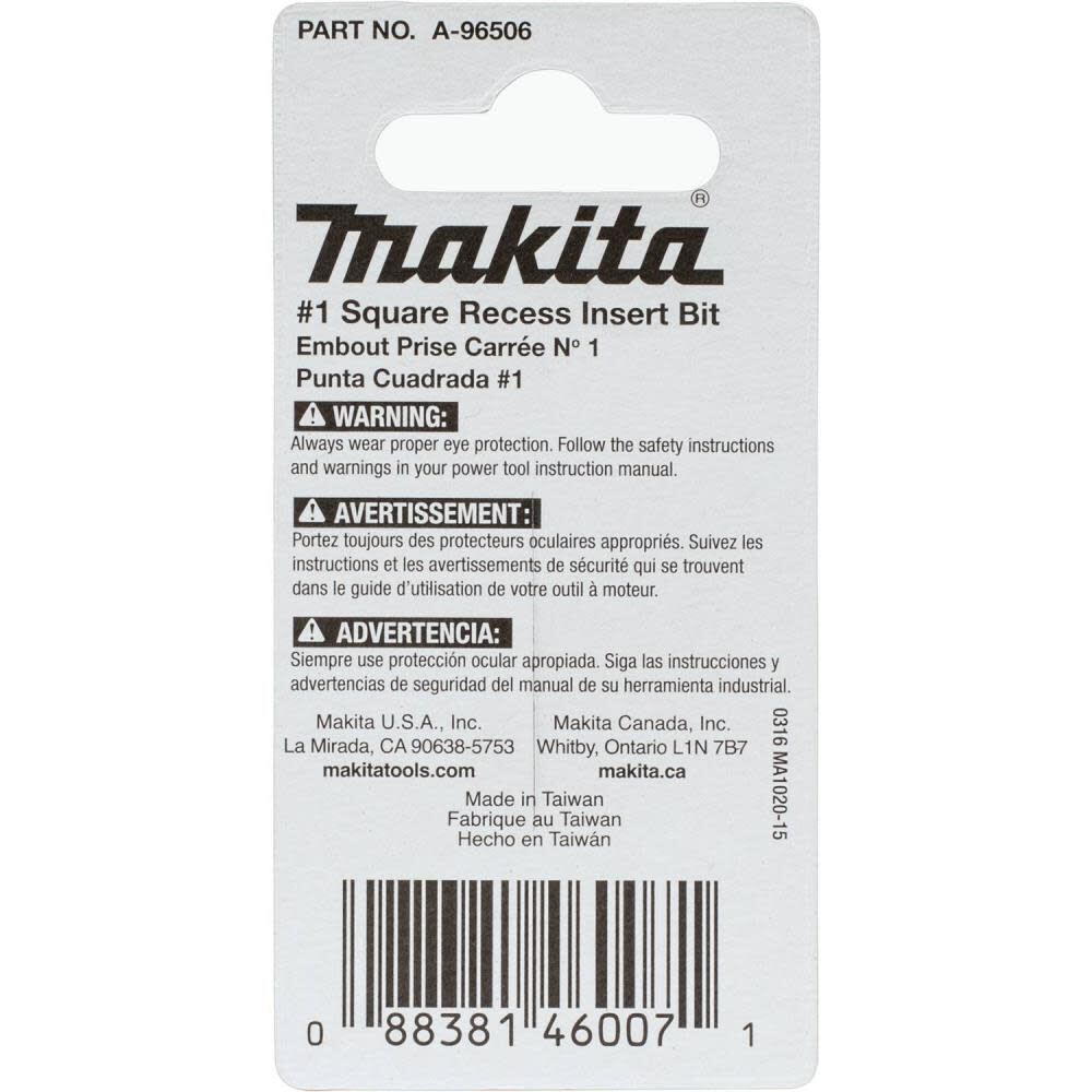 Makita Impact X #1 Square Recess 1 Insert Bit 2/pk A-96506 from Makita