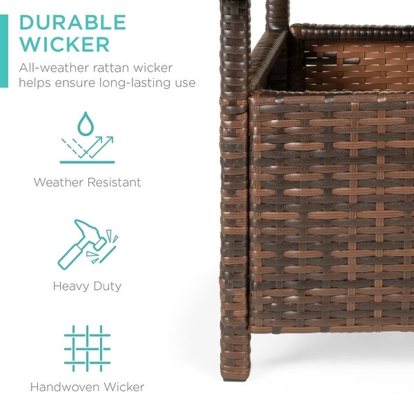 Outdoor Wicker Patio Side Table Accent Furniture w/ Umbrella Hole