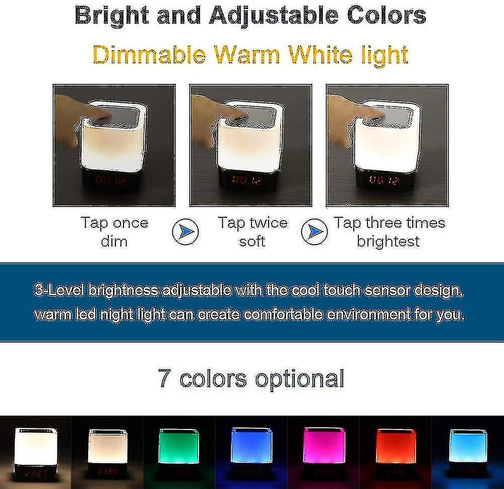 Night Light With Bluetooth Speaker， 5 In 1 Touch Lamp With Color Change， Rgb Dimmable Digital Alarm