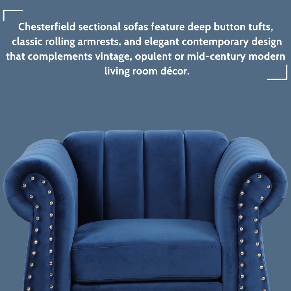 Blue Frosted Velvet Tufted Chesterfield Sofa Set  3 Seater + Loveseat + Single Sofa