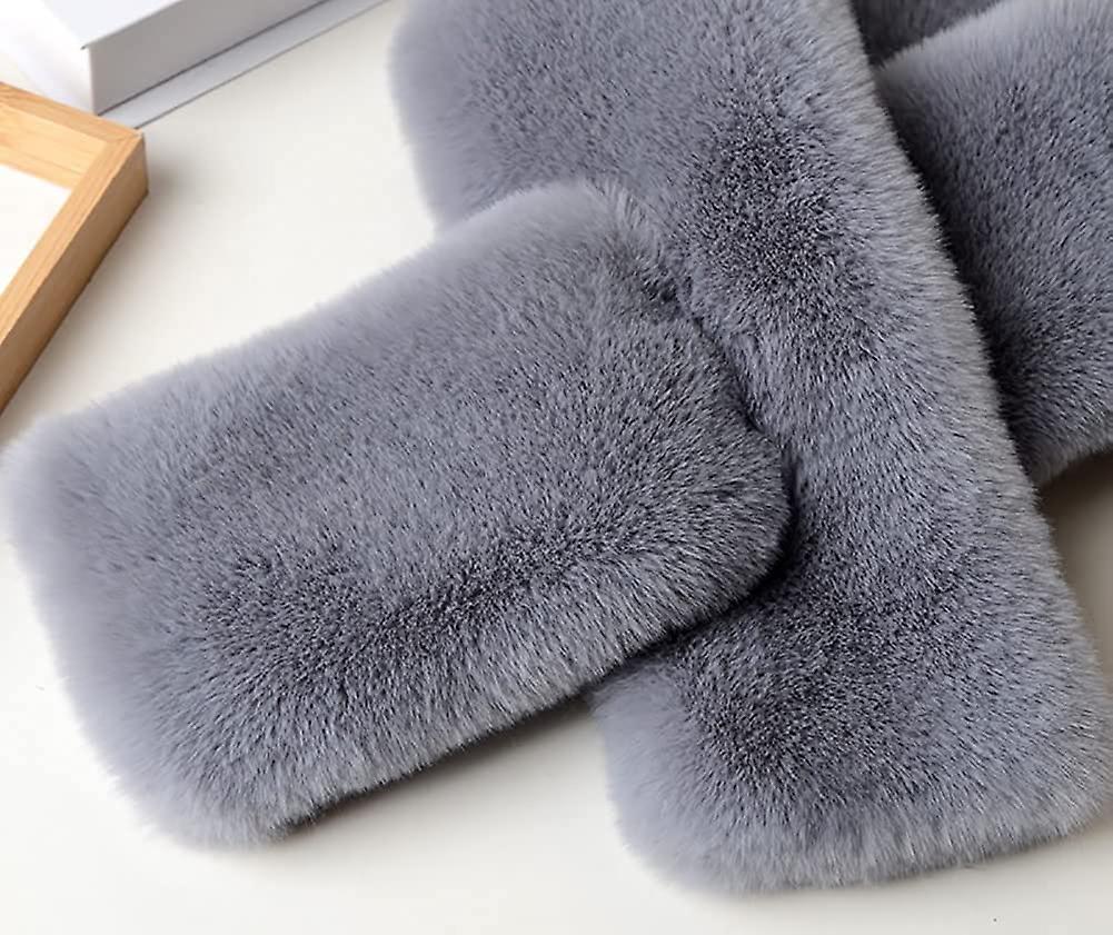 Women's Winter Fall Furry Faux Fur Loophole Scarf Soft Cozy Neck Warmer Wrap Grey -