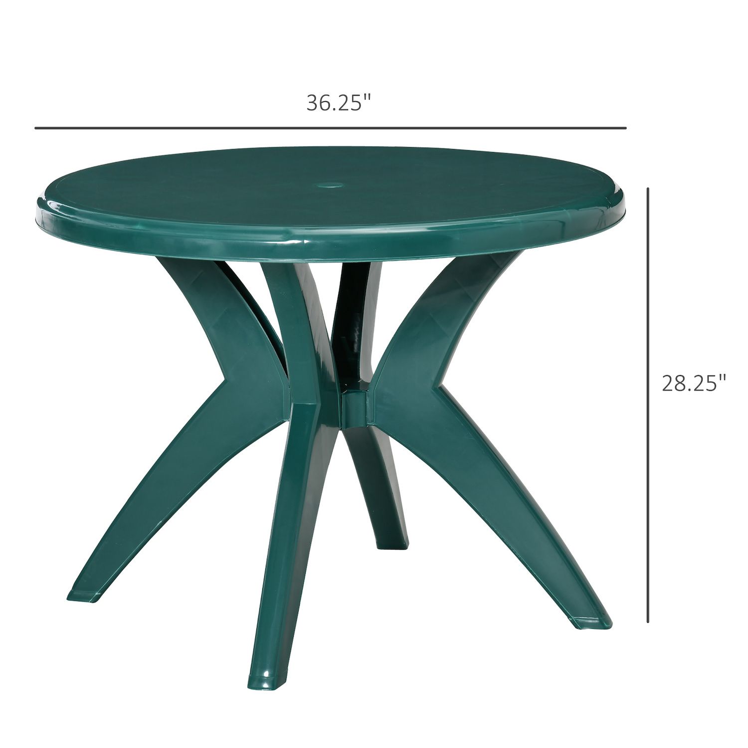 Outsunny Patio Dining Table with Umbrella Hole Round Outdoor Bistro Table for Garden Lawn Backyard， Green