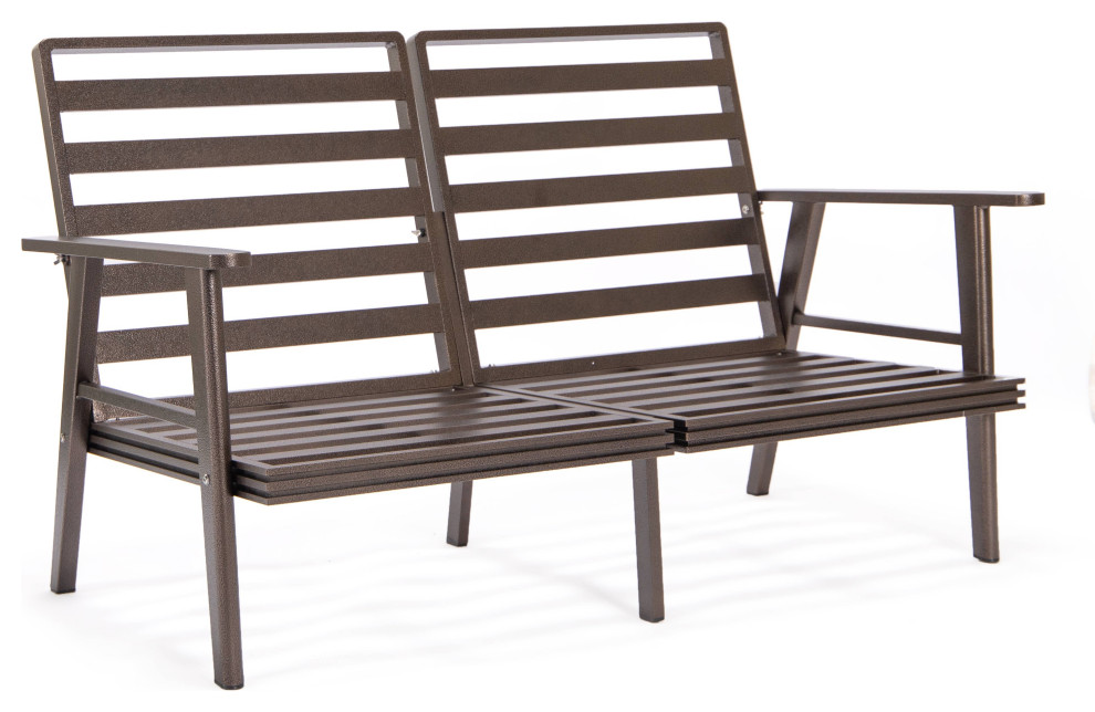 LeisureMod Walbrooke 3 Piece Patio Set With Brown Aluminum Frame and Cushions   Contemporary   Outdoor Lounge Sets   by LeisureMod  Houzz