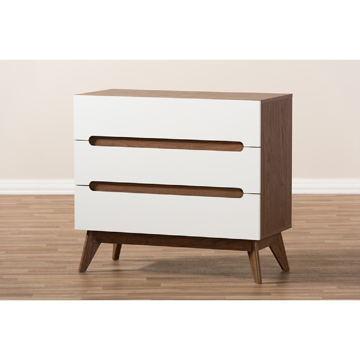 Baxton Studio Calypso Mid-Century Modern White and Walnut Wood 3-Drawer Storage Chest