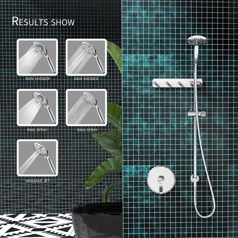 GIVING TREE 5-Spary Patterns with 3 Robe Hook 4 in. High-Pressure Wall Bar Shower Kit with Hand Shower and Valve In Chrome HDFFBT714A2-CH