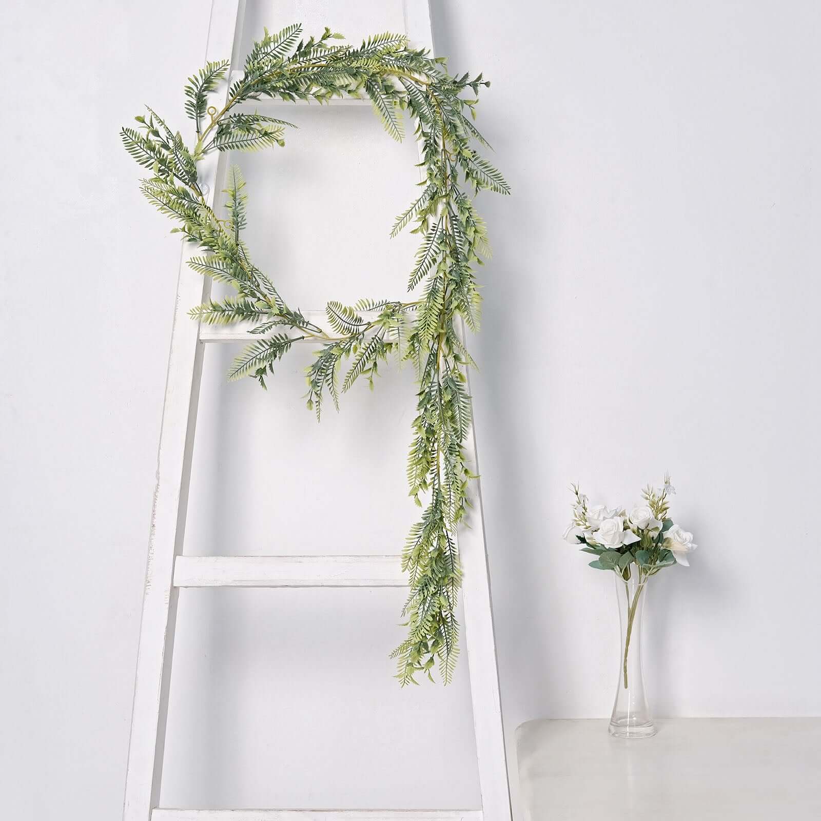 Artificial Boston Fern Table Garland Plant, Faux Greenery Hanging Vine 6ft