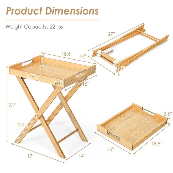 Costway Bamboo Lipped Snack Side Table Multi Functional Folding TV - 18.5'' x 15'' x 23''